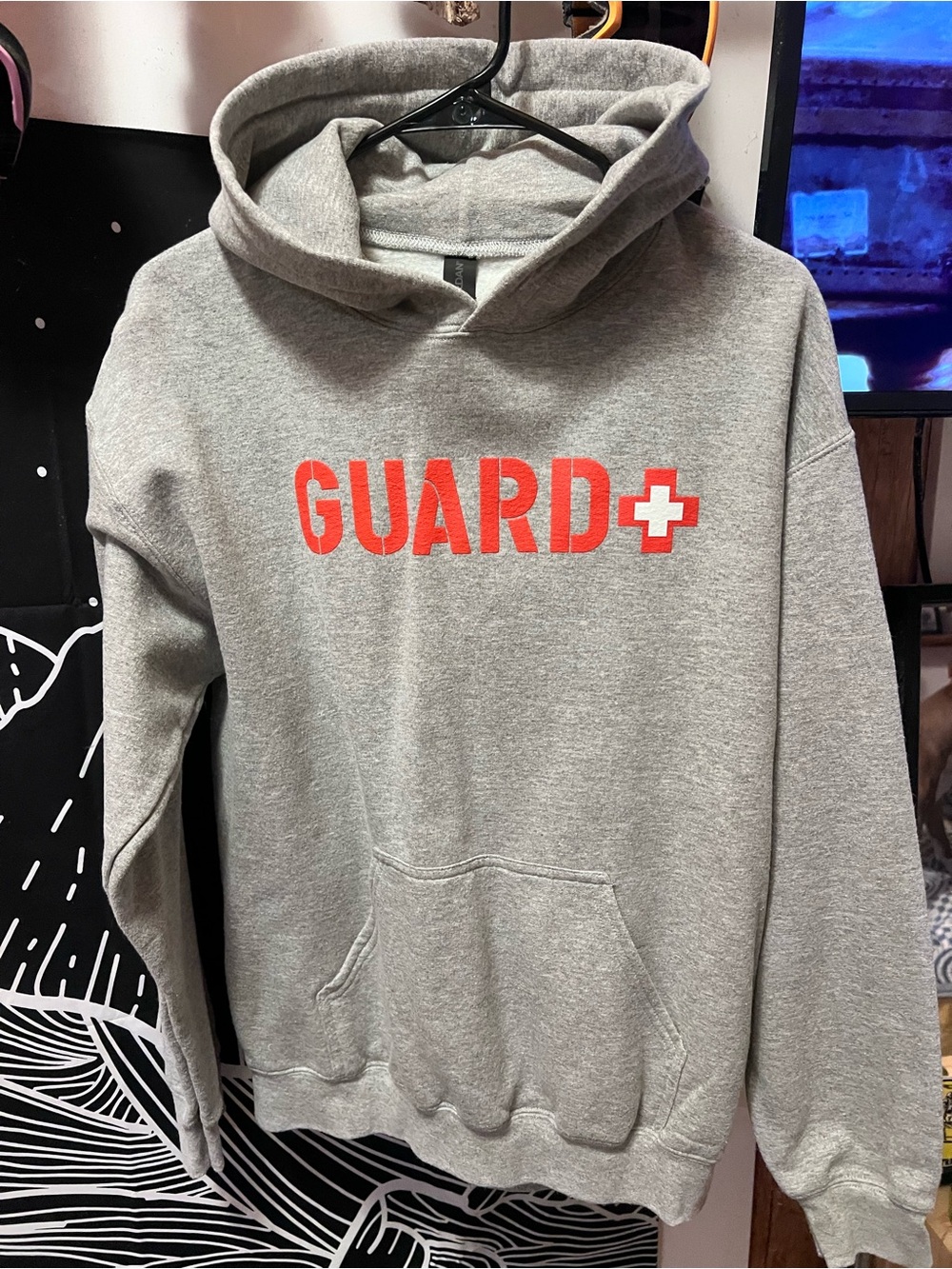 Guard Print Gray Hooded Sweatshirt - Men's Hoodie